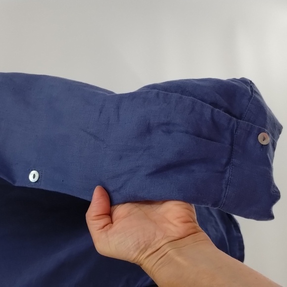 Chico's blue 100% linen w/sequin and brocade lace down back, button down size 3 - Picture 7 of 9